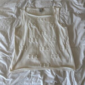 Melrose Studio Textured Knit Shell Top - Ivory Cream Sleeveless Knit Sweater L